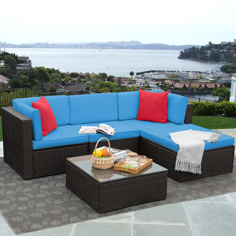 Agaran 5 piece rattan sectional sale